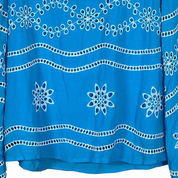 Boston Proper Women’s Turquoise & White Beaded Eyelet Blouse Medium - Picture 8 of 16